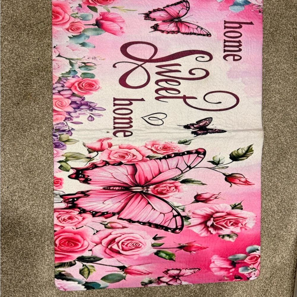 Pink Butterfly and Rose Bath Mat